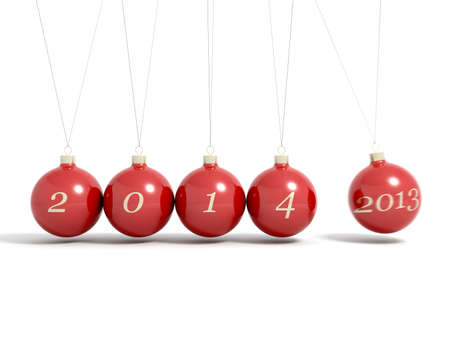 Christmas balls new year's eve Newton pendulum 2013 - 2014 isolated on a whiteの写真素材