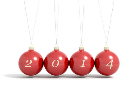 Render of 2014 new year christmas balls pendulum isolated on a whiteの写真素材