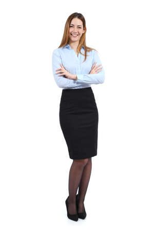 Full body portrait of a young happy standing beautiful business woman isolated on a white background             の写真素材