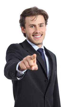Handsome business man pointing at you at camera isolated on a white background  の写真素材