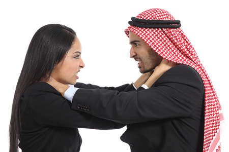 Arab saudi business man and woman competition isolated の写真素材