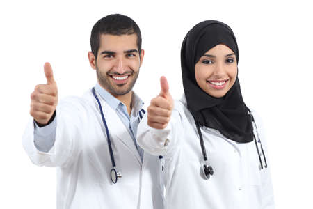 Arab saudi emirates doctors happy with thums up isolated の写真素材