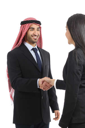 Arab saudi happy businessman handshaking in a negotiation isolated on a white background            の写真素材