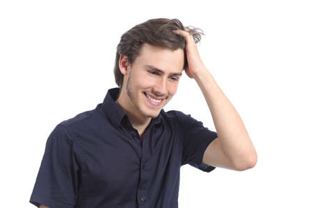 Handsome happy man smiling isolated on a white backgroundの写真素材