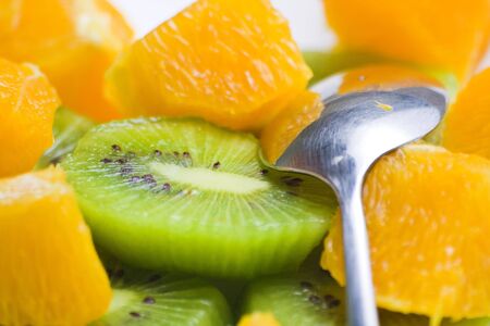 dessert of kiwi and orange slices freshの写真素材