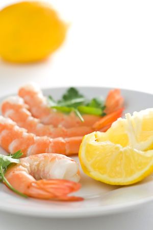 delicious fresh cooked shrimp prepared to eatの写真素材