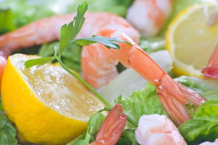 delicious salad of fresh prawns prepared to eatの写真素材