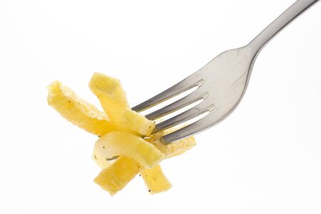 bowl of homemade chips isolation on a white backgroundの写真素材