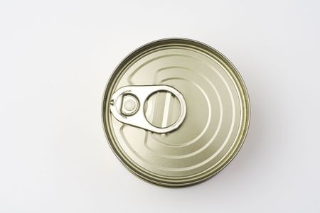 aluminum can, canned food isolated over white backgroundの写真素材