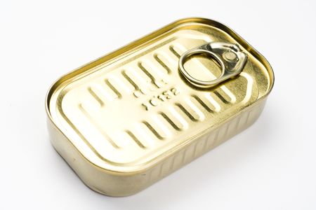 aluminum can, canned food isolated over white backgroundの写真素材