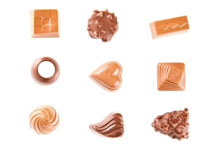 collection of sweet chocolate bombon isolated over whiteの写真素材