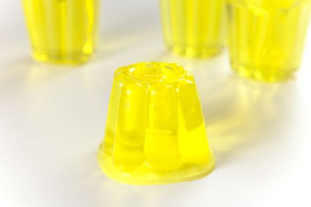 sweet and healthy friuit gelatin isolated over whiteの写真素材