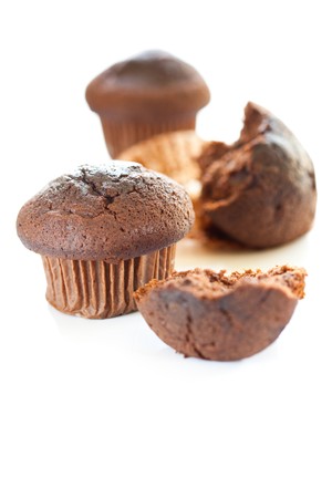 homemade tasty chocolate muffin with choco chipsの写真素材
