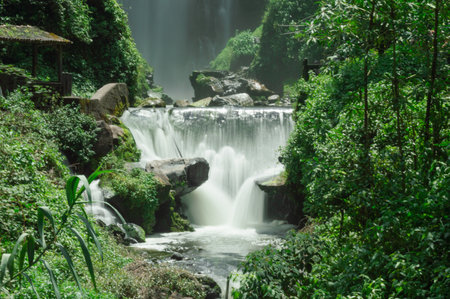 Waterfall and river in Peguche, Ecuador