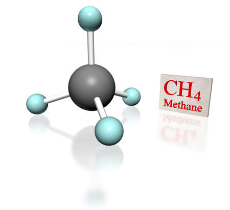 molecular model of methane with label on white background