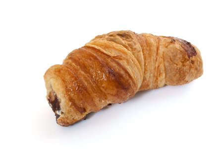 pastry roll with chocolate isolated on white backgroundの写真素材