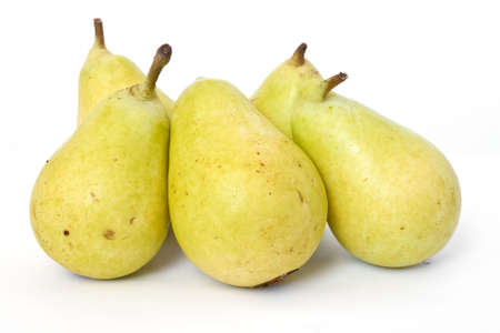 five coscia pears isolated on white backgroundの写真素材