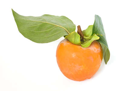 one ripe persimmon isolated on white backgroundの写真素材