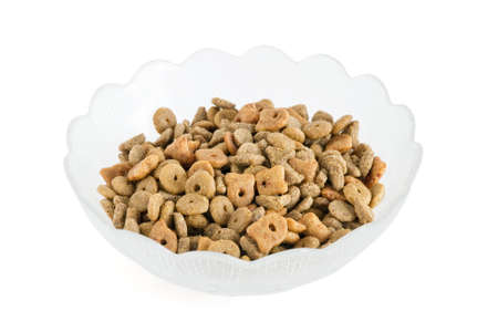 cat food in a bowl isolated on white background