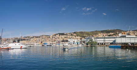 seafront of Genoa from the old port in a sunny dayの写真素材
