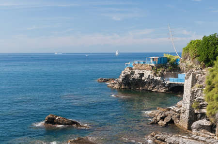 Mediterranean  coastline in Genova Nervi, Italyの写真素材