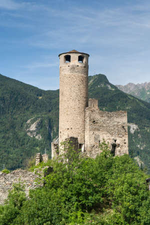 ruines of an ancient castle in Chatelard, Italyの写真素材