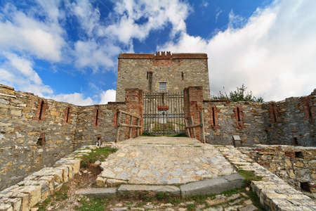 Pruin Castle,  medieval fortress built over Genova, Italyの写真素材