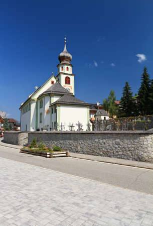small church in San Cassiano, Val Badia, Italyの写真素材