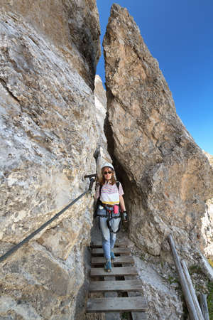 hicker in Dolomites - Bepi Zac ferrata, Trentino, Italyの写真素材