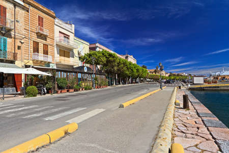street and promenade in Carloforte, San Pietro Island, Sardinia, Italyの写真素材