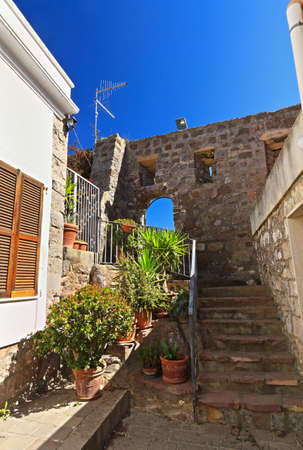 ancient walls in Carloforte, San Pietro Island, Sardinia, Italyの写真素材