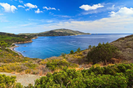 overview of Lacona bay in Elba island, Tuscany, Italyの写真素材