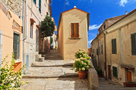 urban view in Marciana, ancient village in Elba island, Italyの写真素材