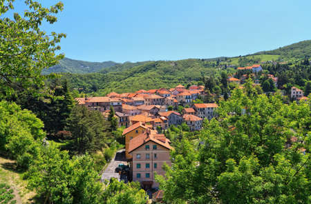 Overview of Crocefieschi village in Liguria, Italyの写真素材