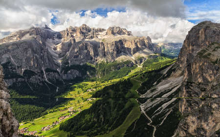 high Badia Valley with Colfosco village and Sella mount, Alto Adige, Italyの写真素材