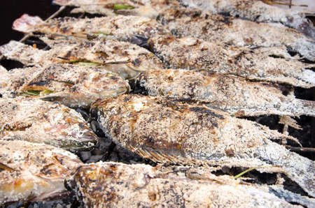 Grilled fish on grill,Thai folk food.の写真素材