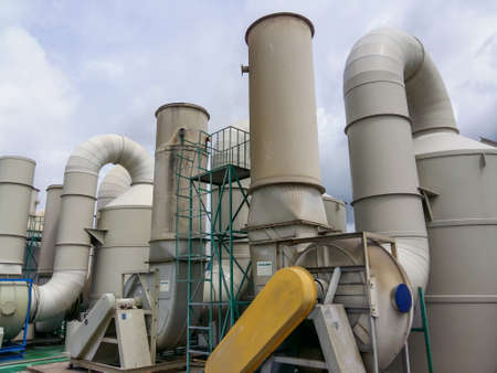 Industrial plant for filtering air polluted ponds with tanks, and water tanksのeditorial素材