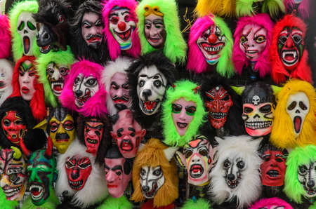 Mask of fear / hang and arrange in rows to attract the attention of the audience.の写真素材