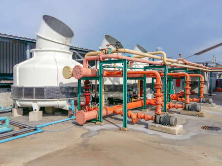 Water cooling tower system is located on top floor the factory.の写真素材