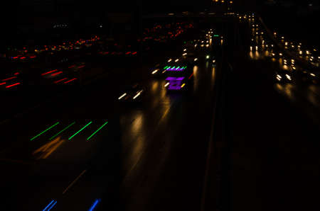 Traffic of cars on the road at night