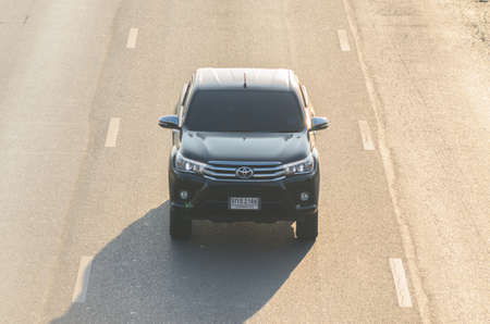 Bangkok Thailand - March 5 : Front view of Toyota Hilux Revo riding at the sunrise on the highway Rama II road, March 5, 2018 in Bangkok, Thailand.のeditorial素材
