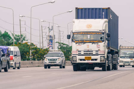 Bangkok, Thailand - August,13,2018 : Truck container running on the highway for service to customer on time, on August,13,2018 in Bangkok, Thailandのeditorial素材