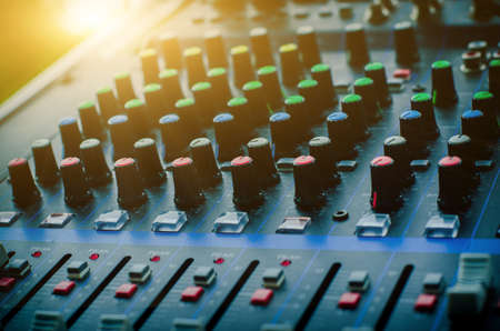 Detail of sound mixer control, buttons equipment for sound mixer control.