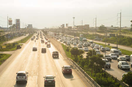 Bangkok Thailand - October 28 : Cars stands in traffic jam at evening at Rama II road on October 28, 2018 in Bangkok, Thailand.のeditorial素材