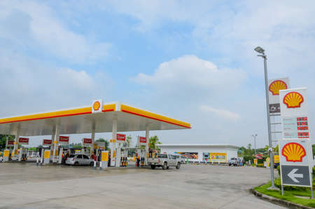 Samut Sakhon, Thailand - December 2018: Photos of service stations Shell Oil, Samut Sakhon Province,...