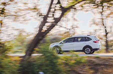 Samut Sakhon, Thailand - March 2019:HONDA BR-V 2018 Motion image, Car running on the road in nature at Samut Sakhon Province on 8 March 2019 in Samut Sakhon, Thailand.のeditorial素材