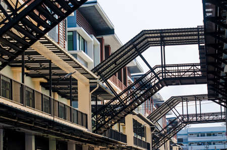 Bridge between buildings with roofs