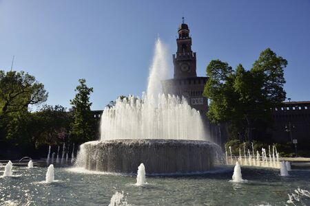 Fountain of the Castello Sforzesco in Milanのeditorial素材