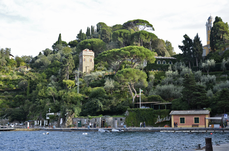 Portofino, Italy - October 11, 2016: The port without boats in autumnのeditorial素材