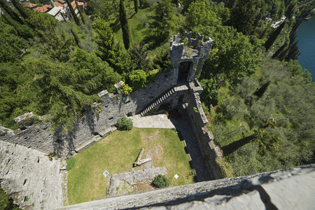 Varenna, Italy - May 9, 2017: Lake of Como, View of the walls from the castle tower of Vezioのeditorial素材